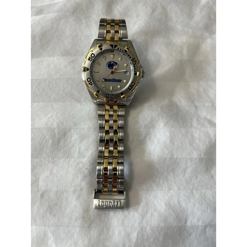 PSU Penn State LogoArt Watch Two-Tone Gold/Silver Rotating Bezel Date With Box